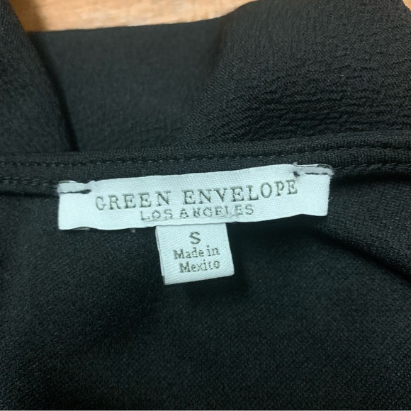 Green Envelope Black Bell Sleeve Blouse Zip Closure Women's Size S - Picture 4 of 8